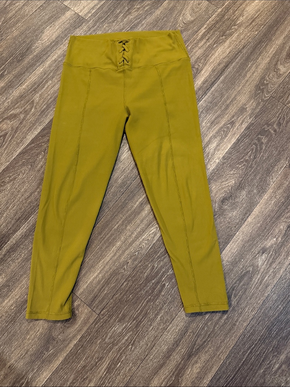 High-Waist Lace-Up Olive Green Leggings